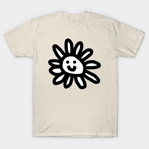 Black and White Daisy Flower Smiley Face Graphic T-Shirt by ellenhenryart